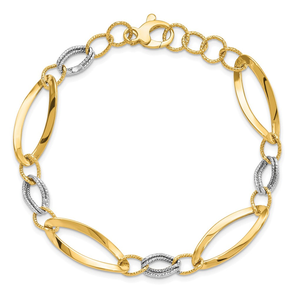 7.25 Zoll 14K Bicolor Poliert und Diamantiert Glieder mit 1/2 Zoll. Verlängerung. Armband