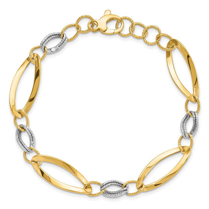 7.25 Zoll 14K Bicolor Poliert und Diamantiert Glieder mit 1/2 Zoll. Verlängerung. Armband