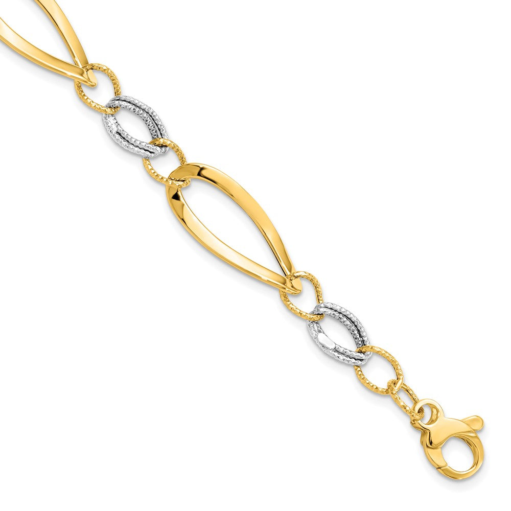 7.25 Zoll 14K Bicolor Poliert und Diamantiert Glieder mit 1/2 Zoll. Verlängerung. Armband