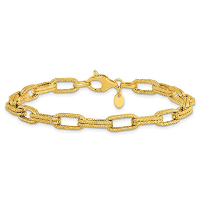 14K Gelbgold Poliert Strukturiert Fantasieglieder Armband