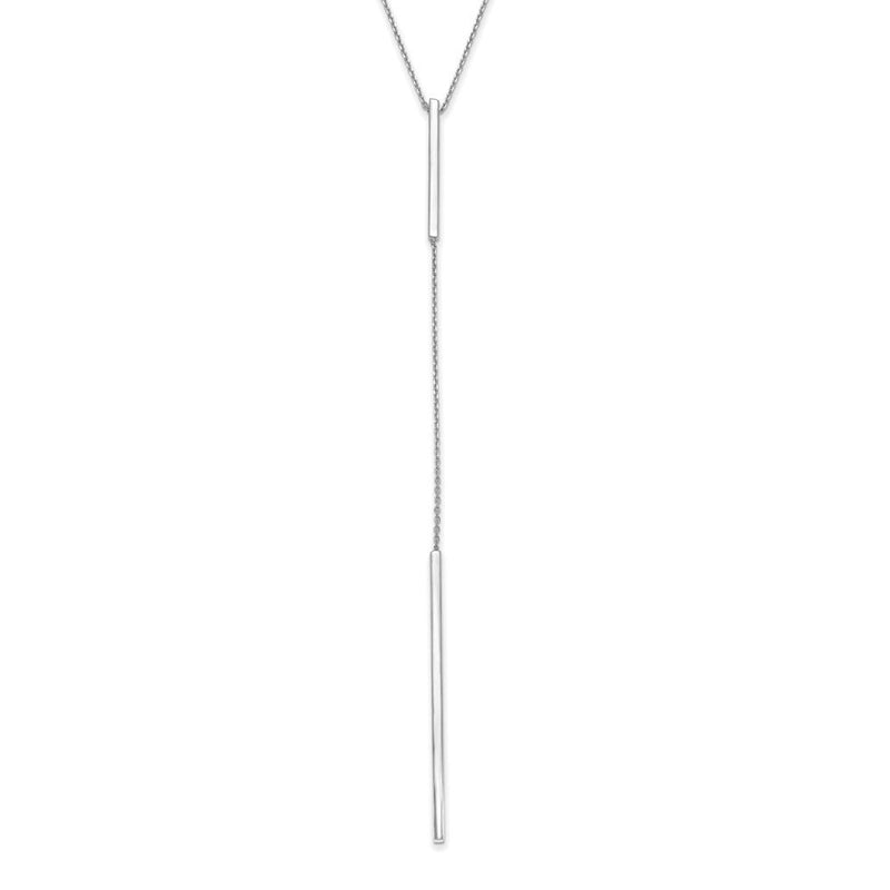 14K Weißgold Poliert Y Tropfen Stab mit 1 Zoll Verlängerung. Halskette