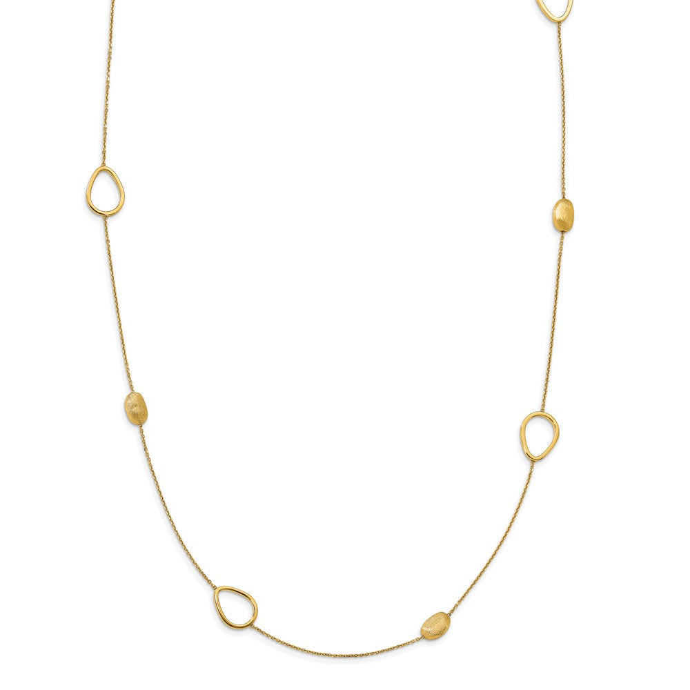 14K Gelbgold Poliert und Scratch Finish Gekugelt Halskette
