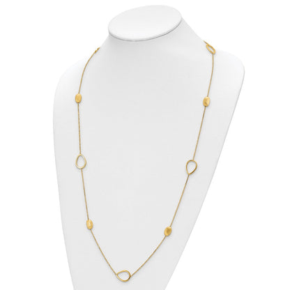 14K Gelbgold Poliert und Scratch Finish Gekugelt Halskette