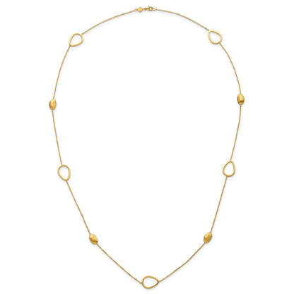 14K Gelbgold Poliert und Scratch Finish Gekugelt Halskette