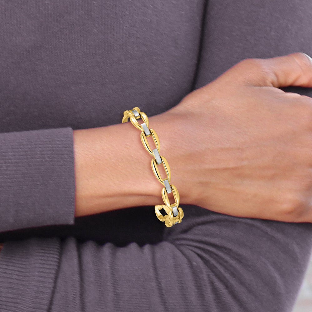 14K Bicolor Poliert und Gebürstet Fantasieglieder Armband