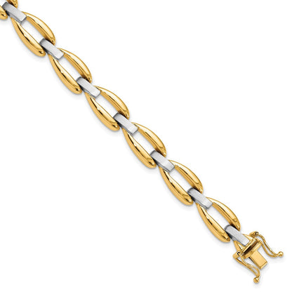 14K Bicolor Poliert und Gebürstet Fantasieglieder Armband