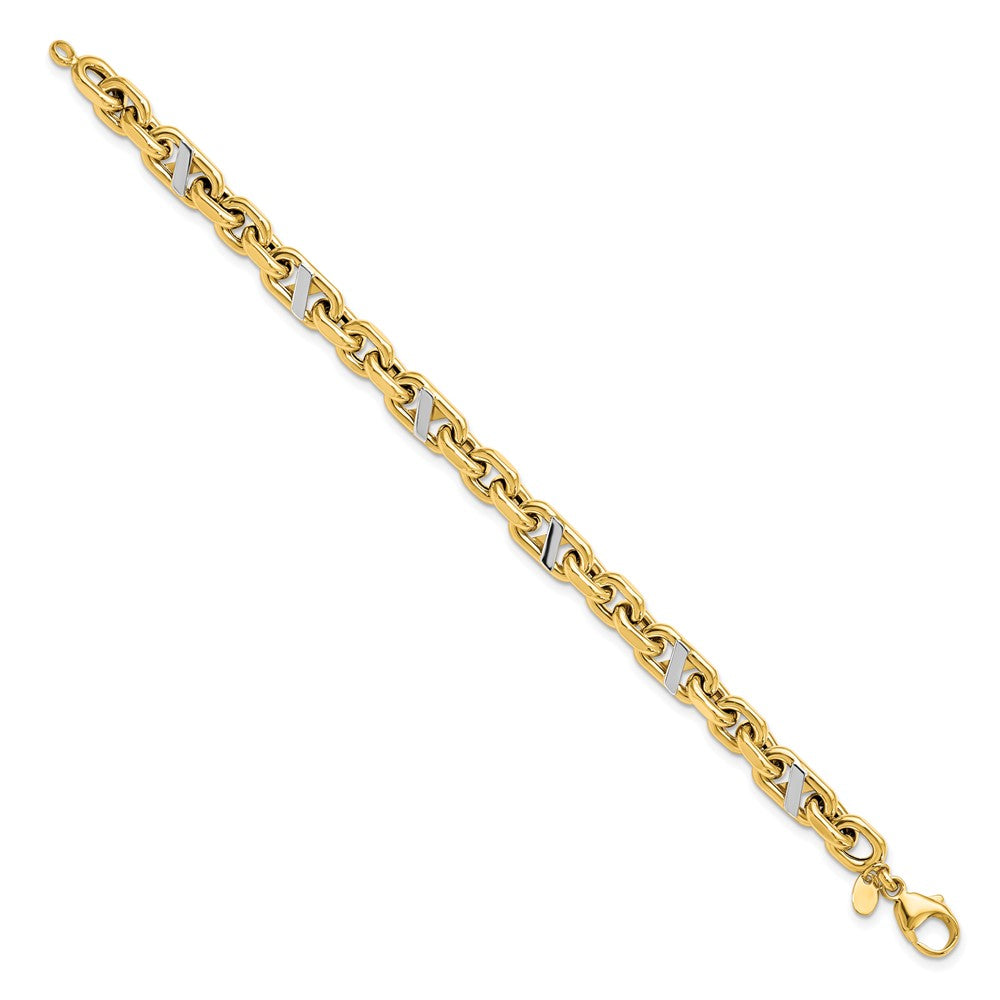 14K Gelb & Rhodium Herren Poliert Anker Armband