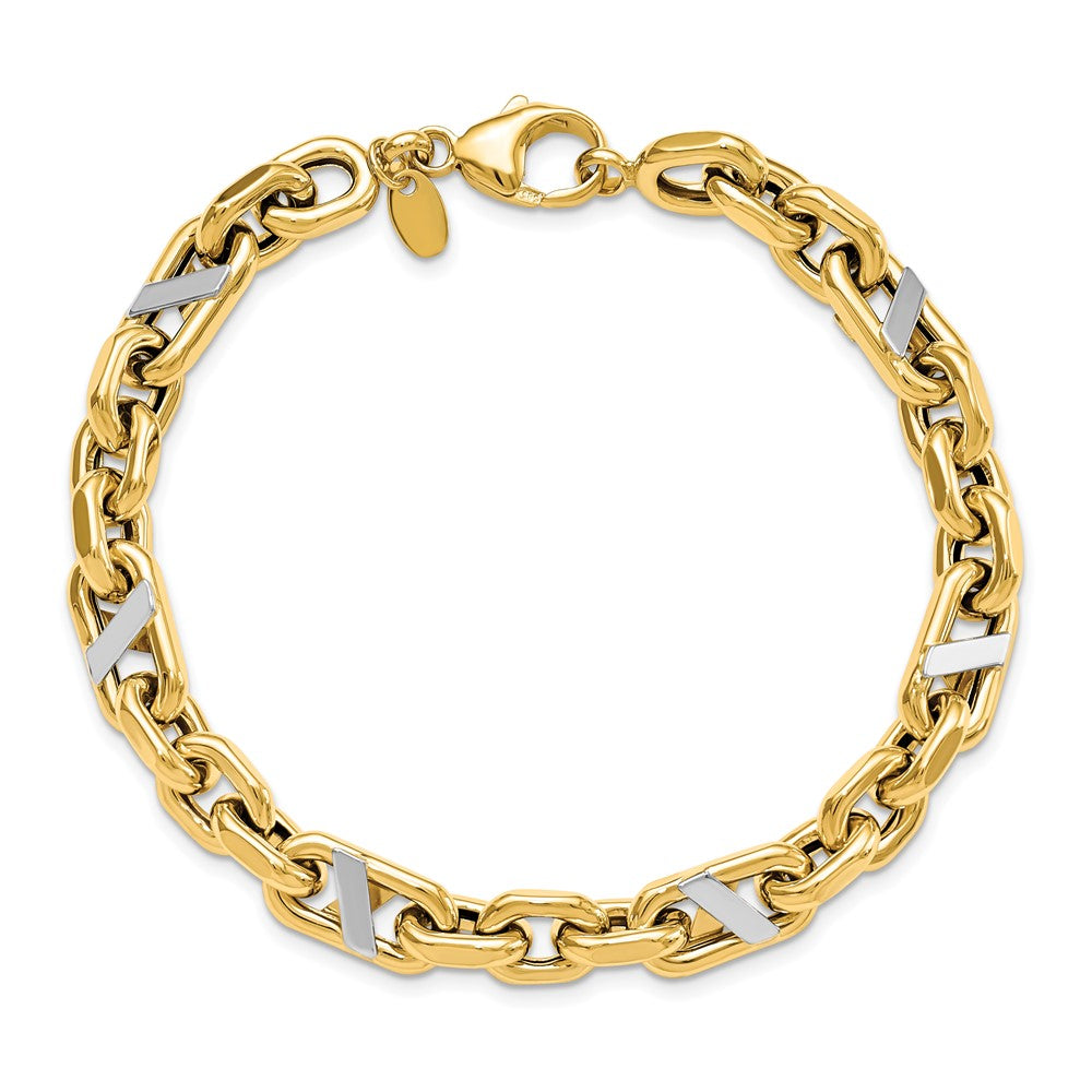 14K Gelb & Rhodium Herren Poliert Anker Armband