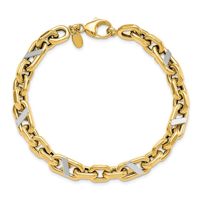 14K Gelb & Rhodium Herren Poliert Anker Armband
