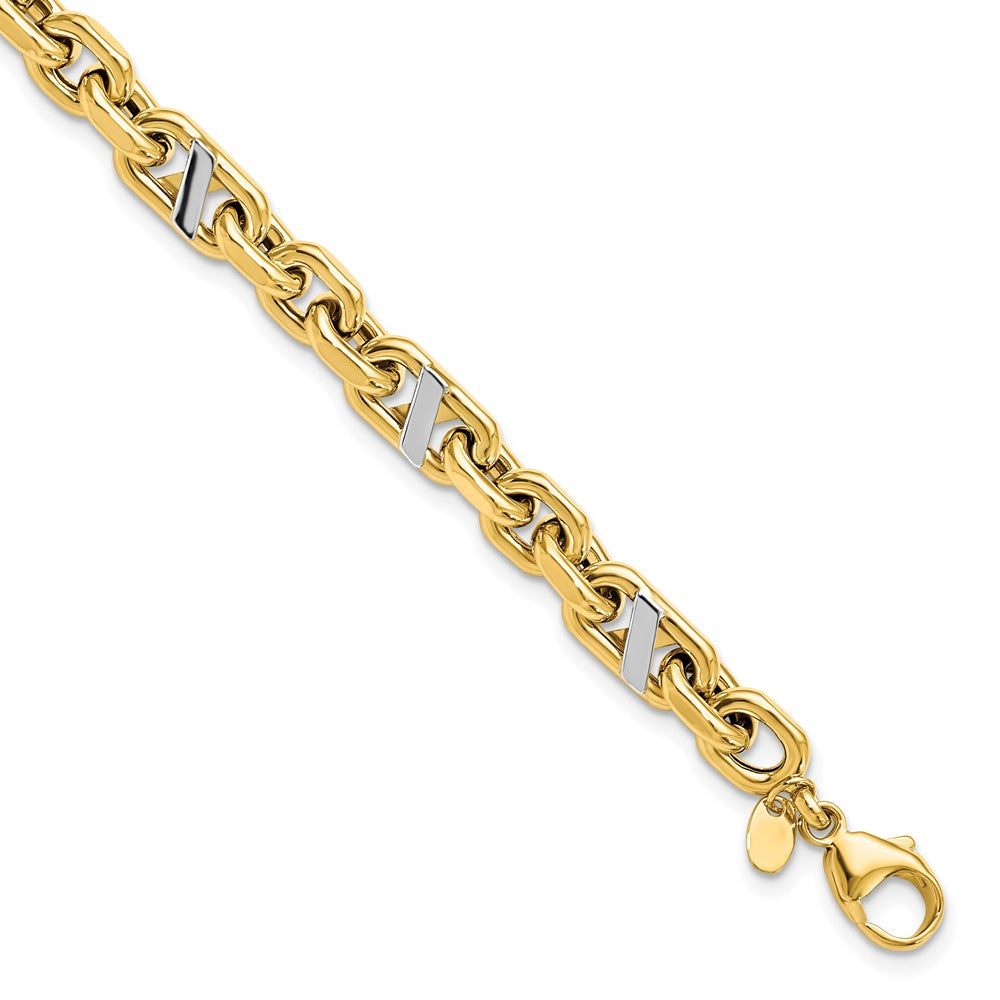 14K Gelb & Rhodium Herren Poliert Anker Armband