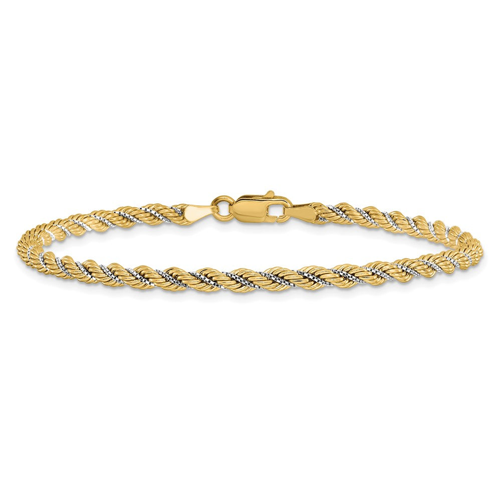 14K Bicolor Poliert Strukturiert Kordel Armband