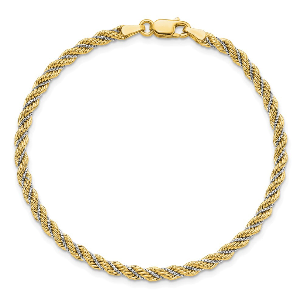 14K Bicolor Poliert Strukturiert Kordel Armband