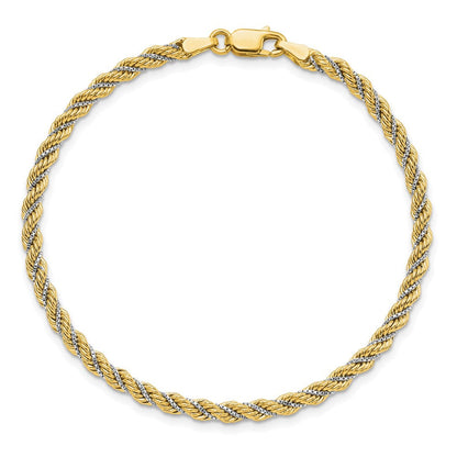 14K Bicolor Poliert Strukturiert Kordel Armband