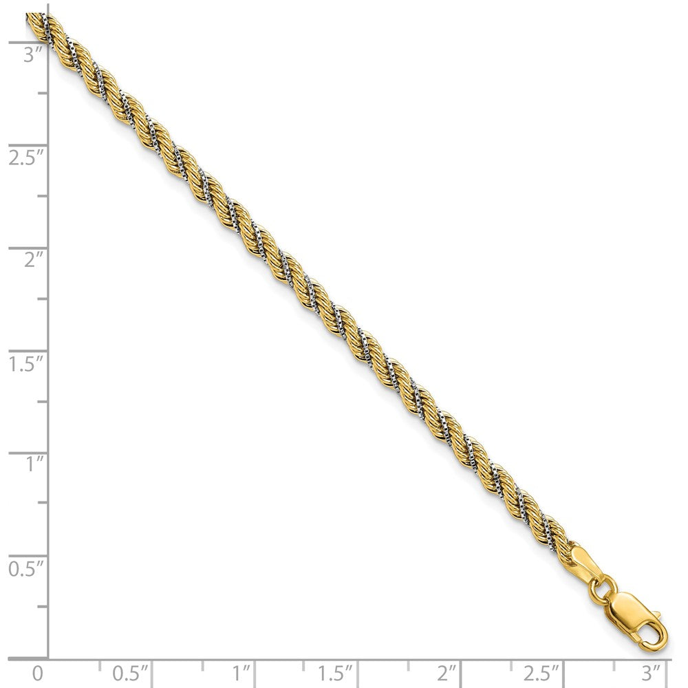 14K Bicolor Poliert Strukturiert Kordel Armband