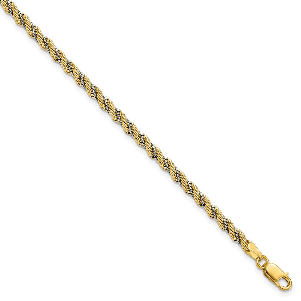 14K Bicolor Poliert Strukturiert Kordel Armband