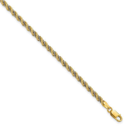 14K Bicolor Poliert Strukturiert Kordel Armband
