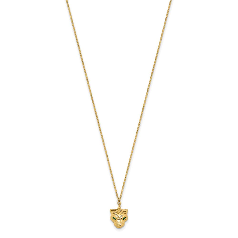 14K Gelbgold Poliert Diamantiert Grün Emaille Tiger Halskette