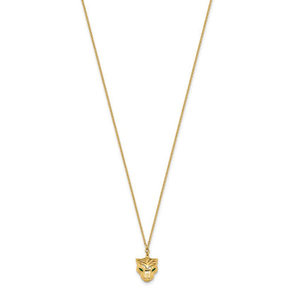 14K Gelbgold Poliert Diamantiert Grün Emaille Tiger Halskette