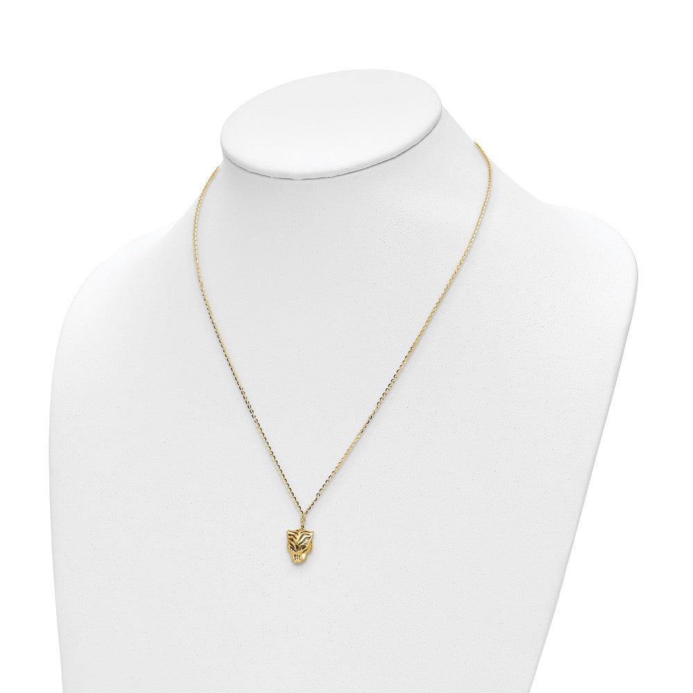 14K Gelbgold Poliert Diamantiert Grün Emaille Tiger Halskette