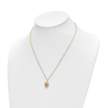 14K Gelbgold Poliert Diamantiert Grün Emaille Tiger Halskette