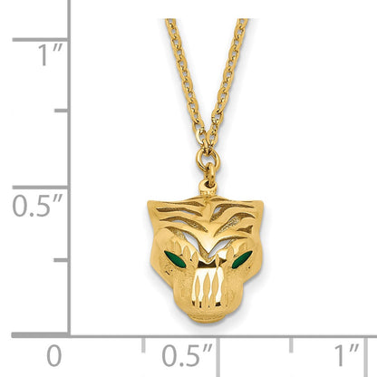 14K Gelbgold Poliert Diamantiert Grün Emaille Tiger Halskette