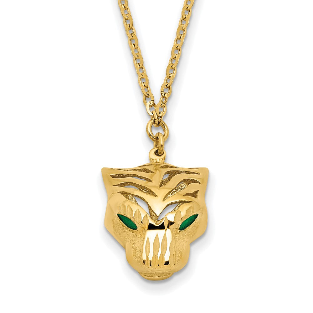14K Gelbgold Poliert Diamantiert Grün Emaille Tiger Halskette