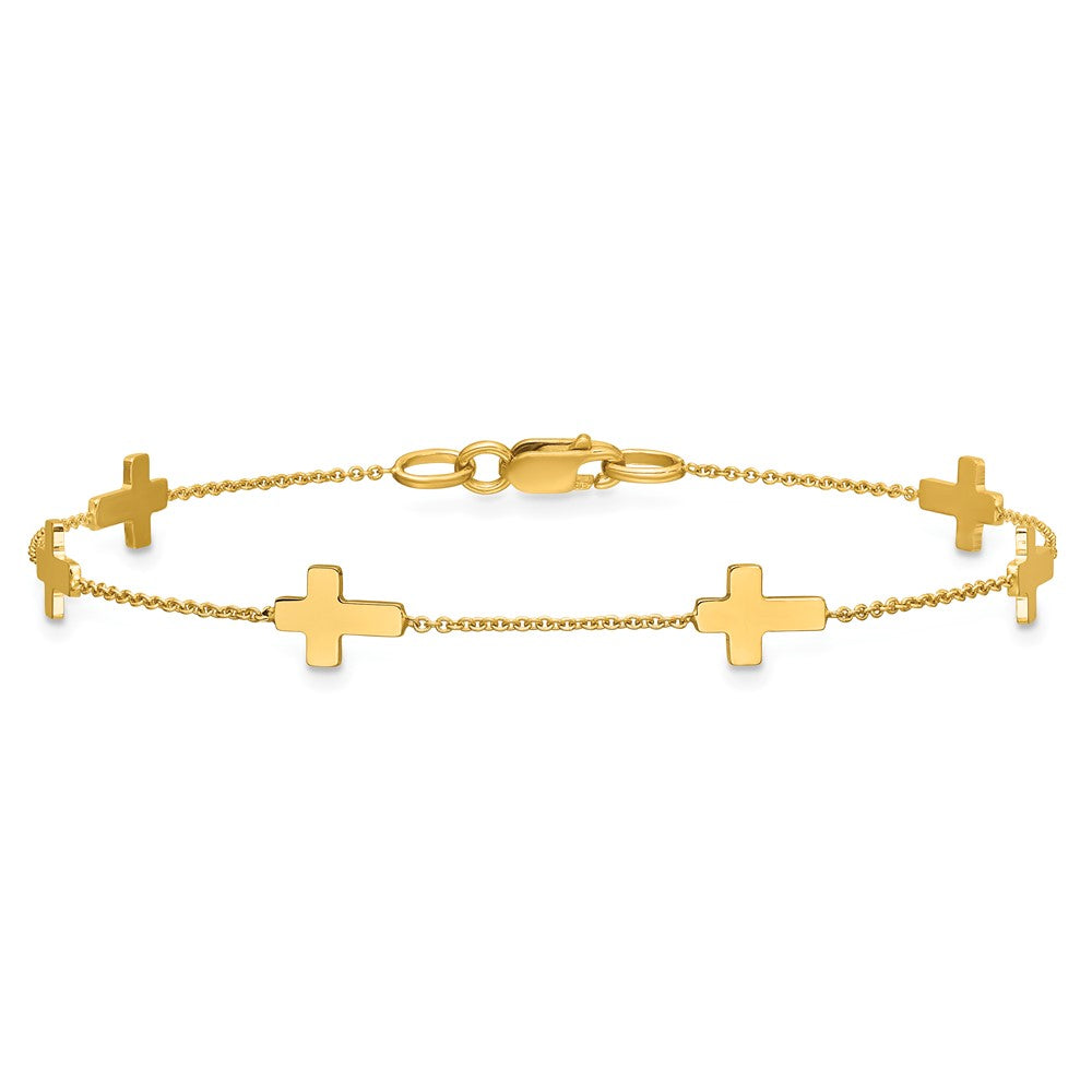 14K Gelbgold Poliert Kreuz Armband