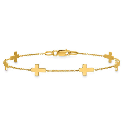 14K Gelbgold Poliert Kreuz Armband