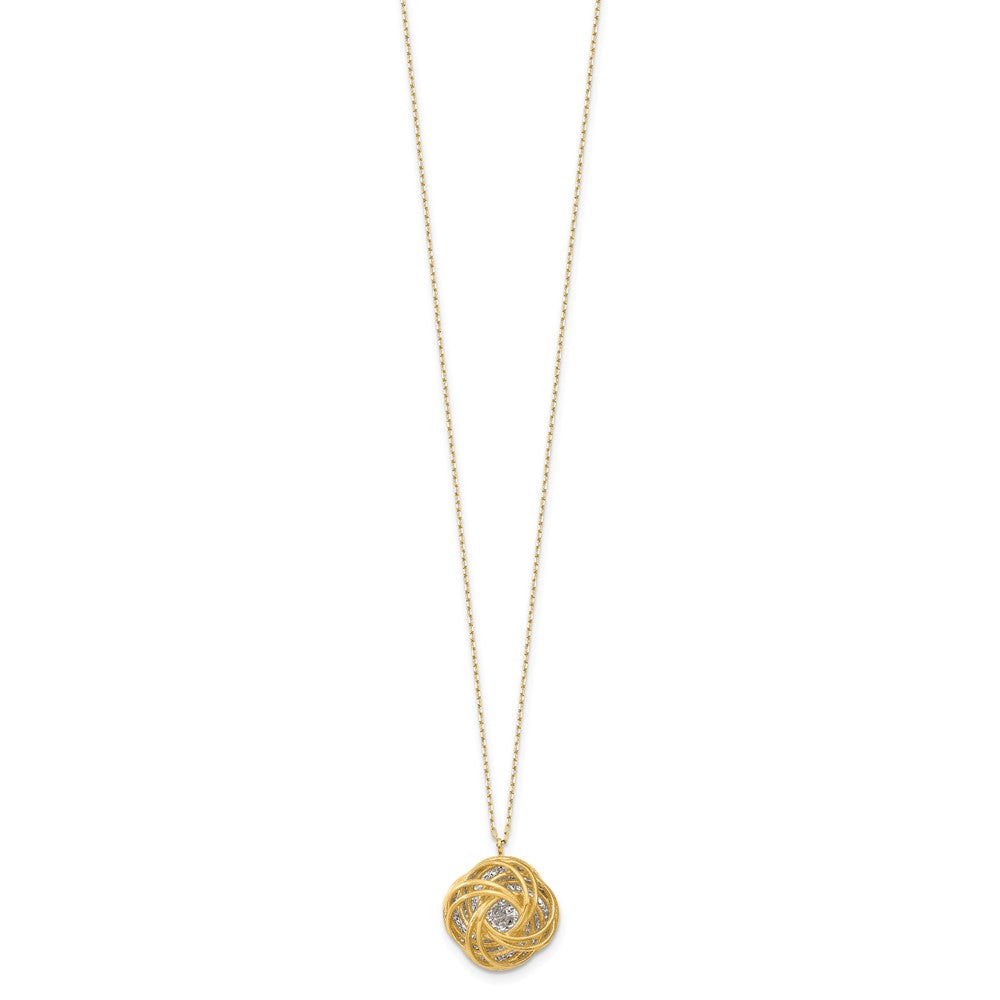 14K Bicolor Poliert Diamantiert Liebe Knoten Halskette