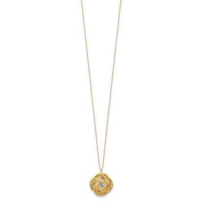 14K Bicolor Poliert Diamantiert Liebe Knoten Halskette