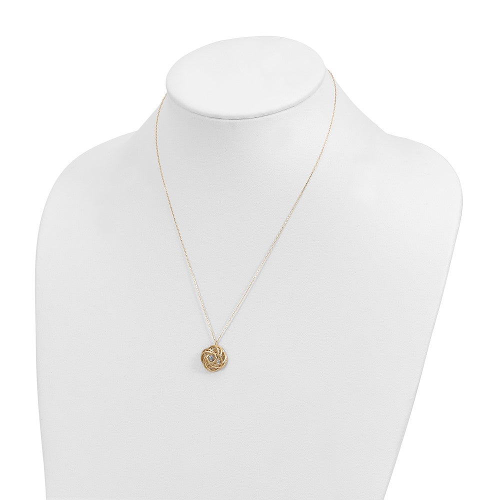 14K Bicolor Poliert Diamantiert Liebe Knoten Halskette