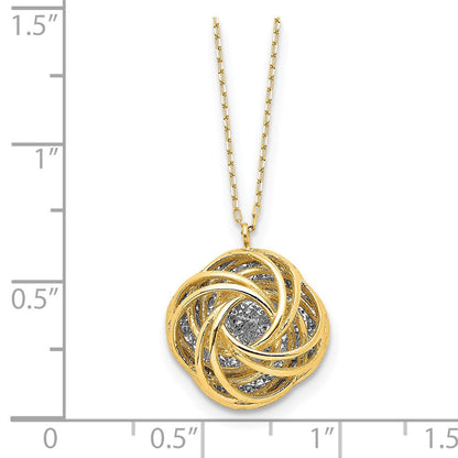 14K Bicolor Poliert Diamantiert Liebe Knoten Halskette