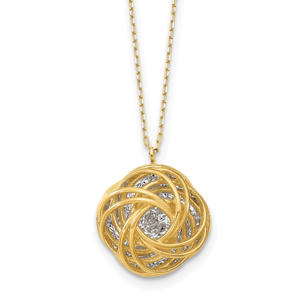 14K Bicolor Poliert Diamantiert Liebe Knoten Halskette