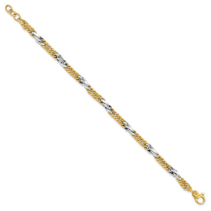 14K Bicolor Poliert Diamantiert Glieder Mit. Verlängerung. Gliederarmband