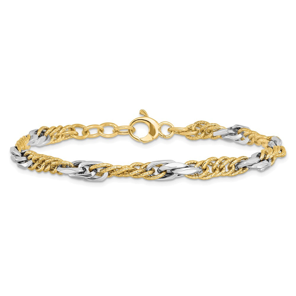 14K Bicolor Poliert Diamantiert Glieder Mit. Verlängerung. Gliederarmband
