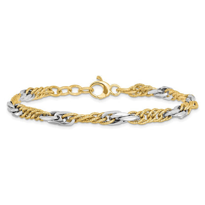 14K Bicolor Poliert Diamantiert Glieder Mit. Verlängerung. Gliederarmband