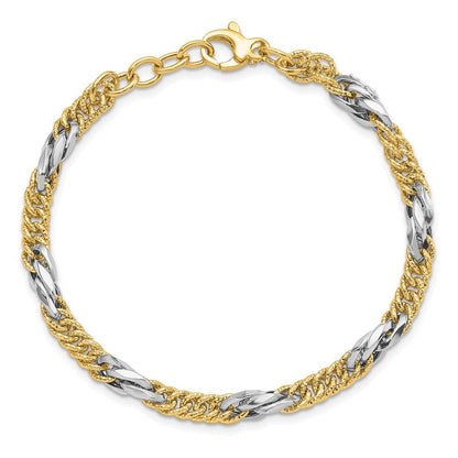 14K Bicolor Poliert Diamantiert Glieder Mit. Verlängerung. Gliederarmband