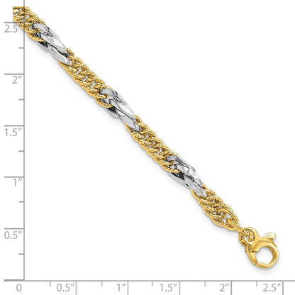 14K Bicolor Poliert Diamantiert Glieder Mit. Verlängerung. Gliederarmband