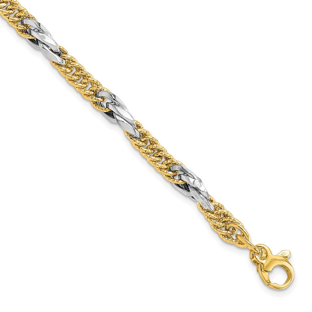 14K Bicolor Poliert Diamantiert Glieder Mit. Verlängerung. Gliederarmband