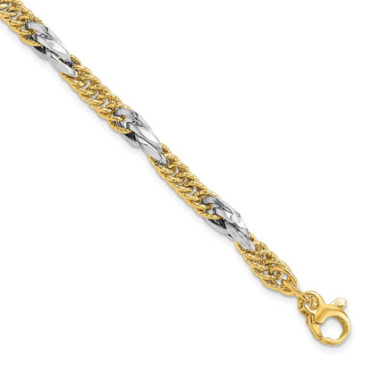 14K Bicolor Poliert Diamantiert Glieder Mit. Verlängerung. Gliederarmband