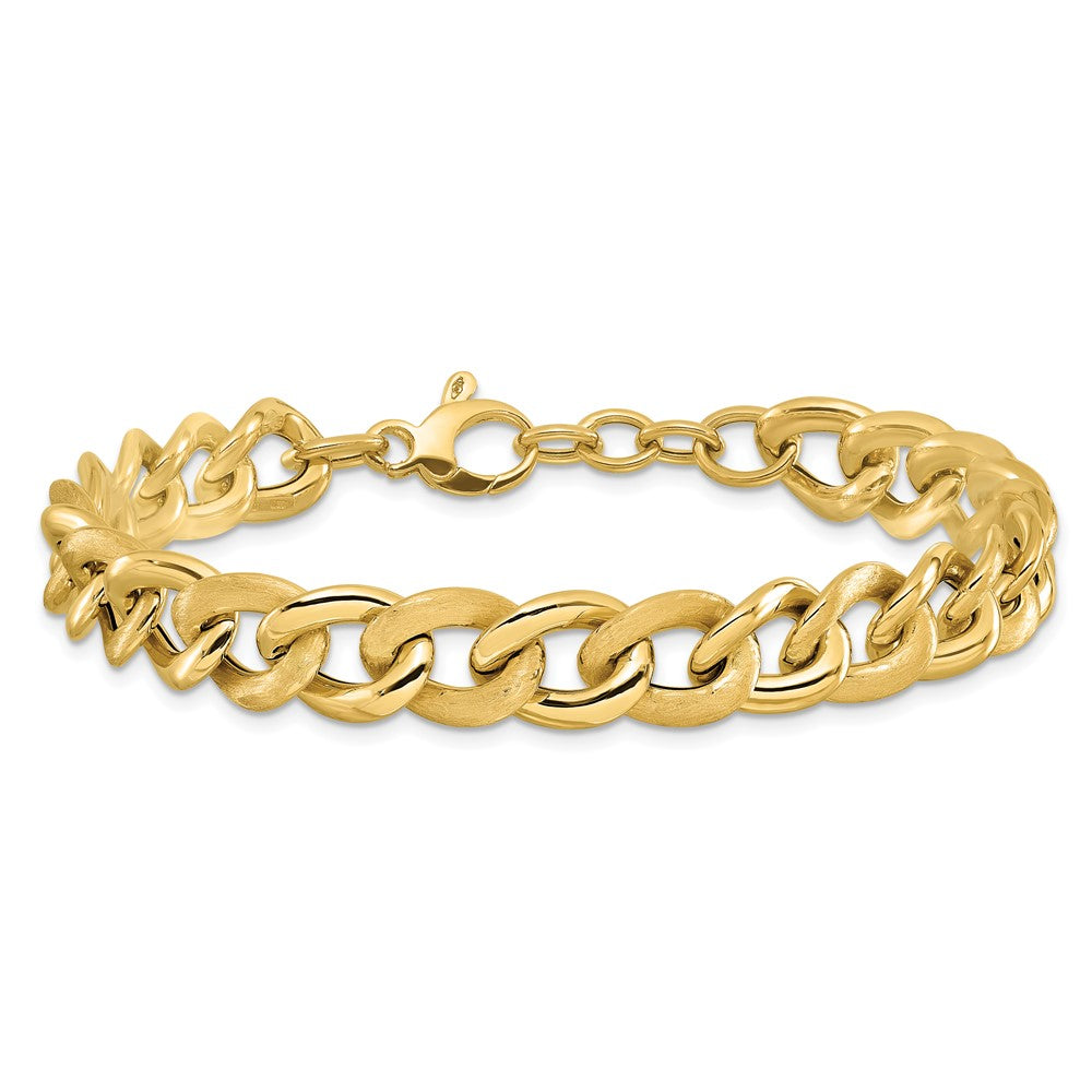 14K Gelbgold Poliert Scratch Finish Glieder Mit. Verlängerung. Gliederarmband