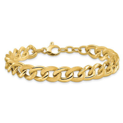14K Gelbgold Poliert Scratch Finish Glieder Mit. Verlängerung. Gliederarmband
