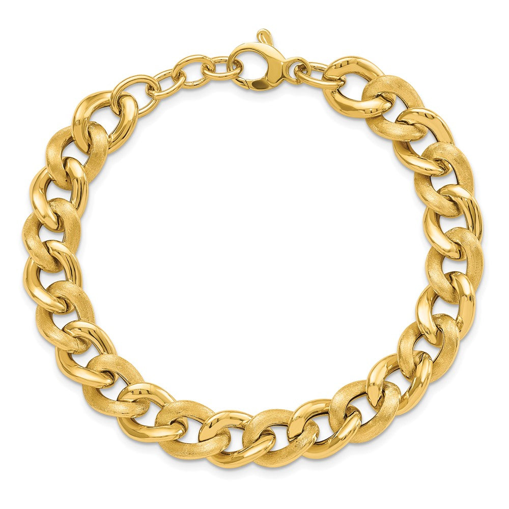 14K Gelbgold Poliert Scratch Finish Glieder Mit. Verlängerung. Gliederarmband