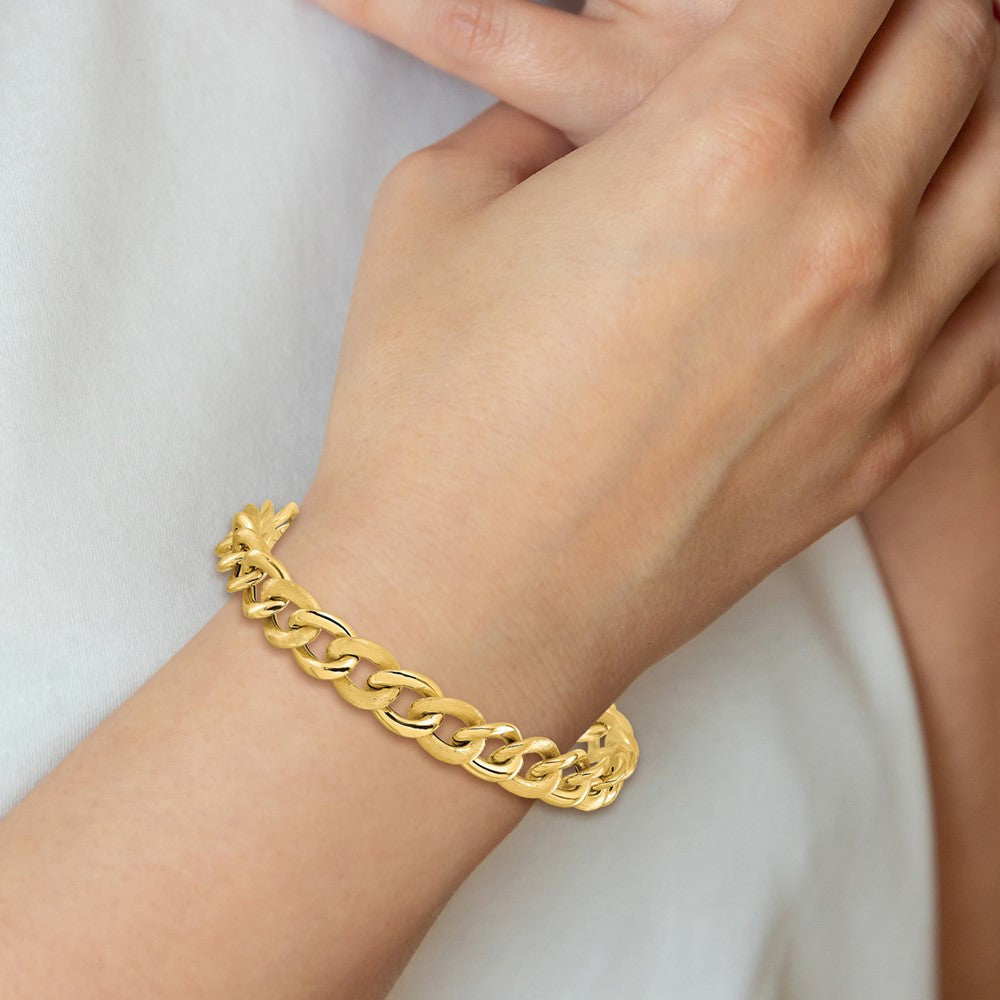 14K Gelbgold Poliert Scratch Finish Glieder Mit. Verlängerung. Gliederarmband