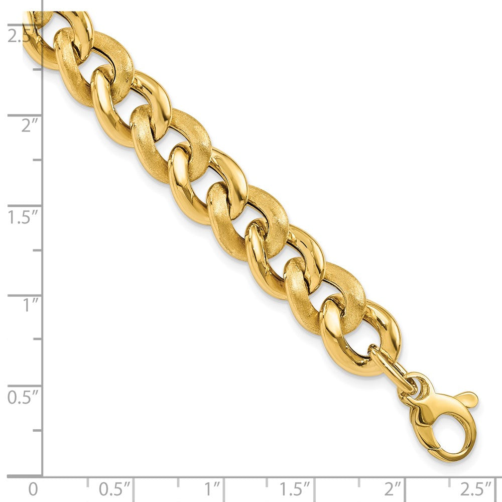 14K Gelbgold Poliert Scratch Finish Glieder Mit. Verlängerung. Gliederarmband