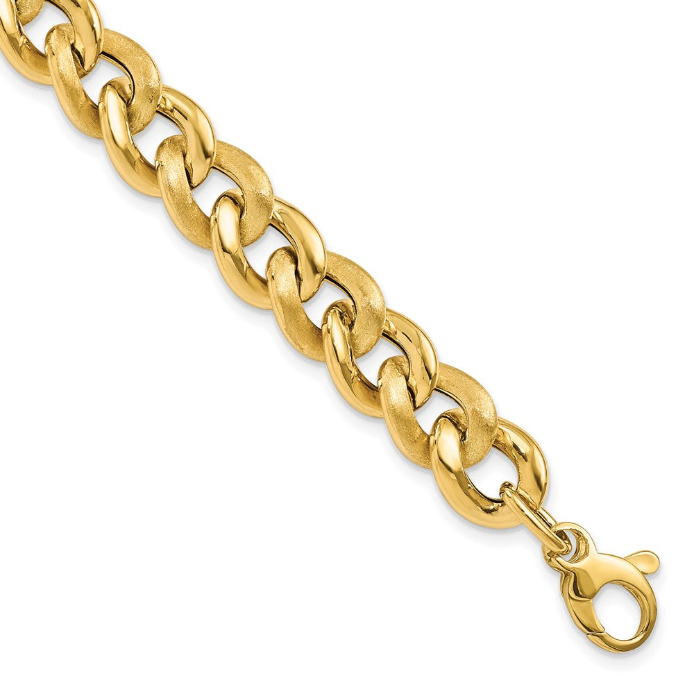 14K Gelbgold Poliert Scratch Finish Glieder Mit. Verlängerung. Gliederarmband