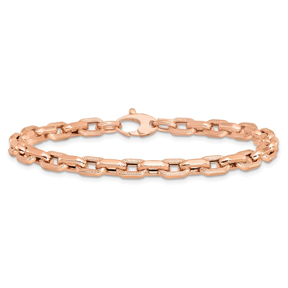 14K Roségold Poliert und Strukturiert Fantasieglieder Armband