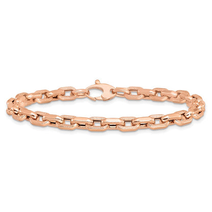 14K Roségold Poliert und Strukturiert Fantasieglieder Armband
