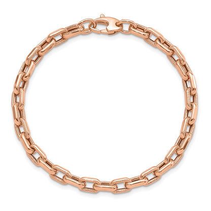 14K Roségold Poliert und Strukturiert Fantasieglieder Armband