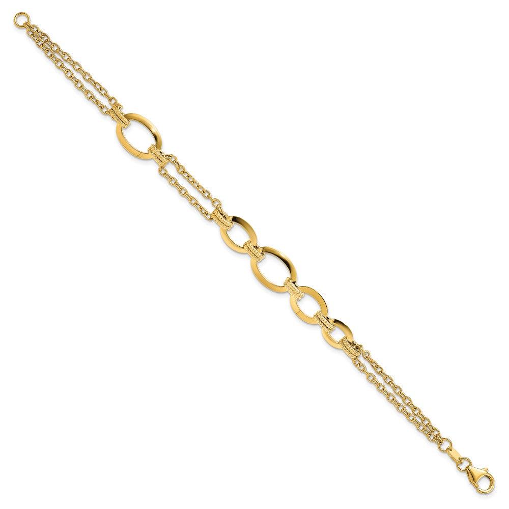 14K Gelbgold Poliert Fantasie Doppelt Stranded Glieder Armband